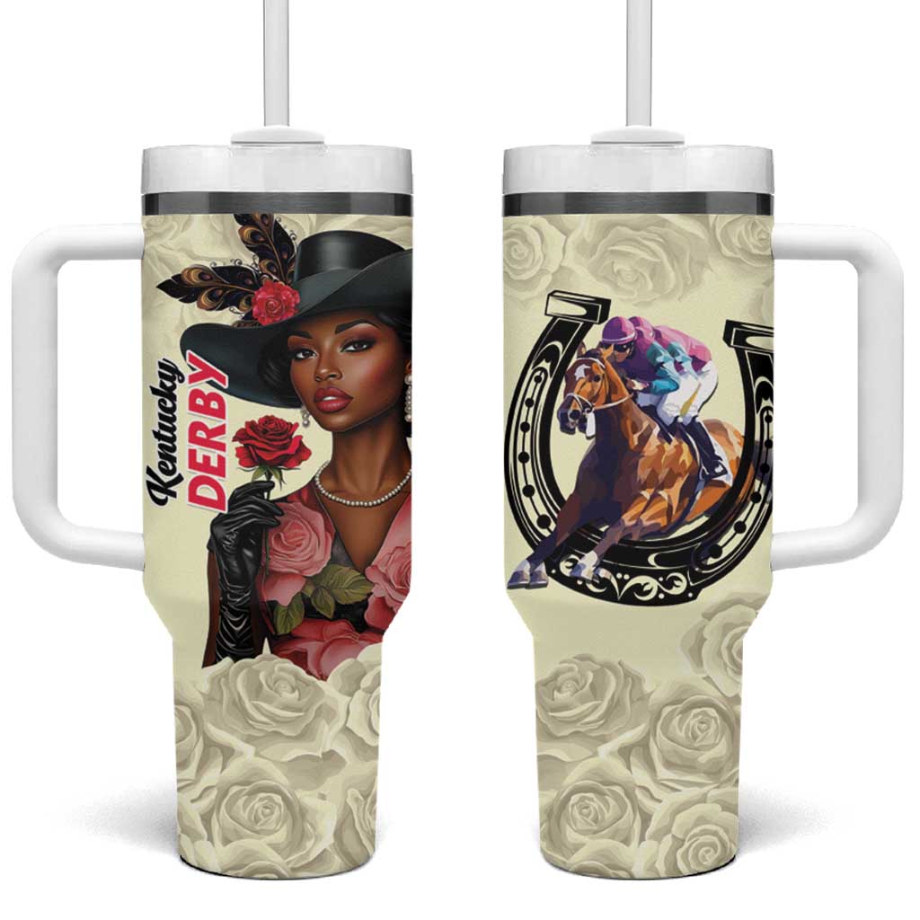 Kentucky Horse Racing Tumbler With Handle Black Derby Lady Cream Roses