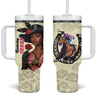 Kentucky Horse Racing Tumbler With Handle Black Derby Lady Cream Roses