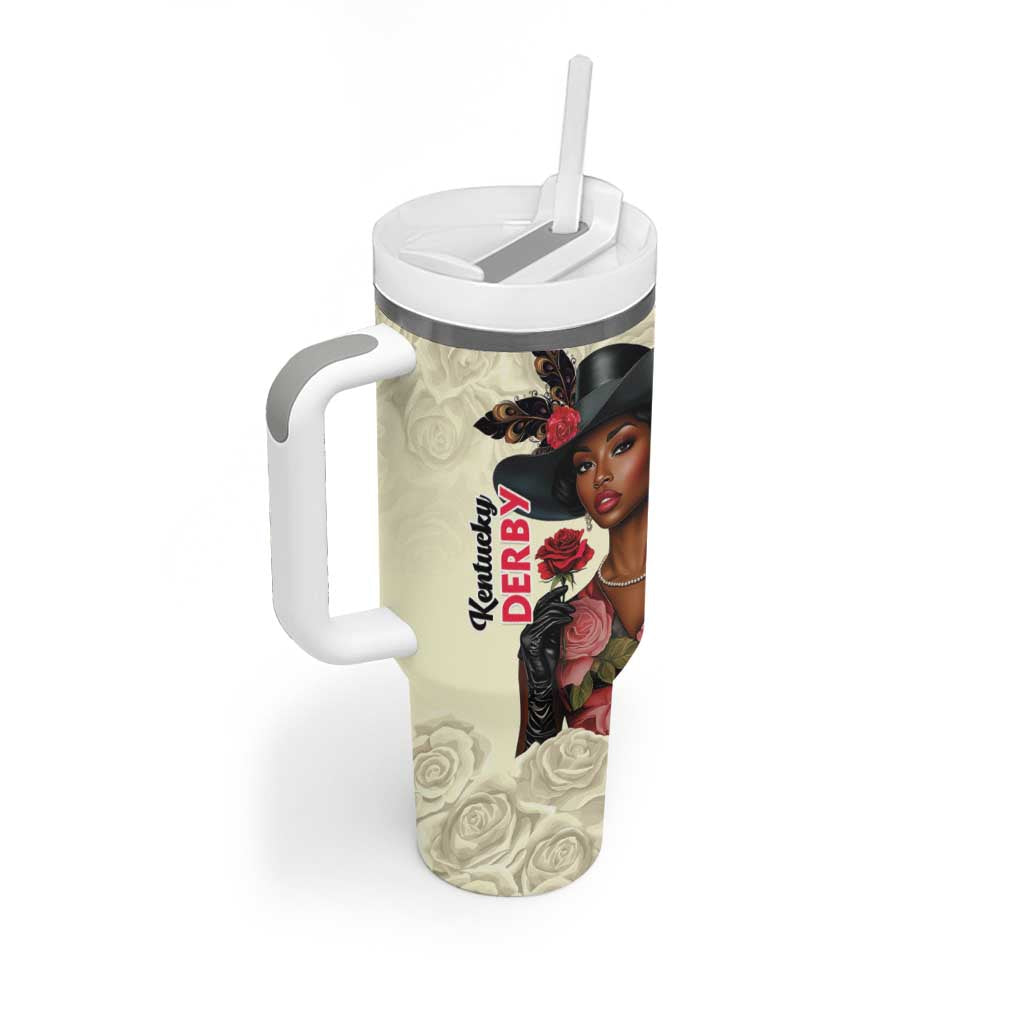 Kentucky Horse Racing Tumbler With Handle Black Derby Lady Cream Roses