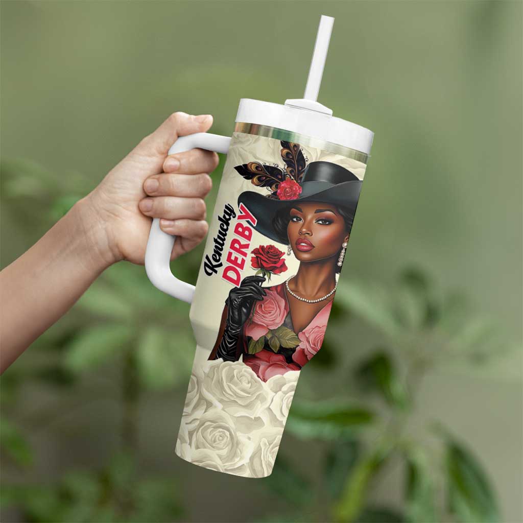 Kentucky Horse Racing Tumbler With Handle Black Derby Lady Cream Roses