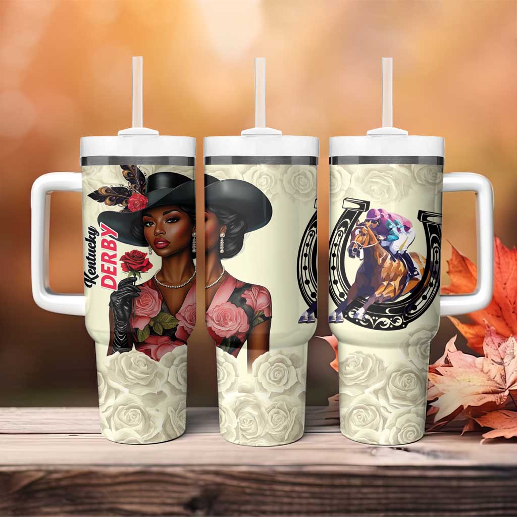 Kentucky Horse Racing Tumbler With Handle Black Derby Lady Cream Roses