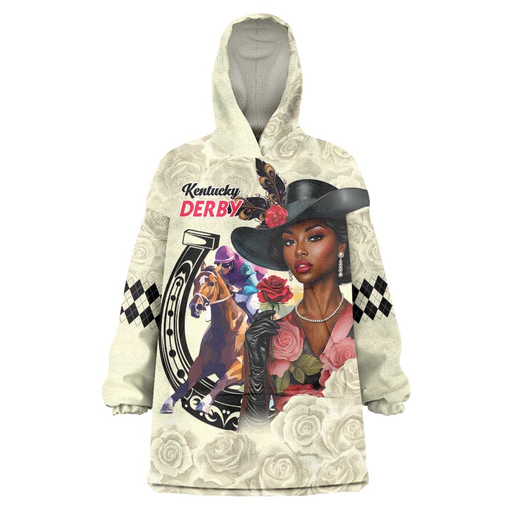 Kentucky Horse Racing Wearable Blanket Hoodie Black Derby Lady Cream Roses