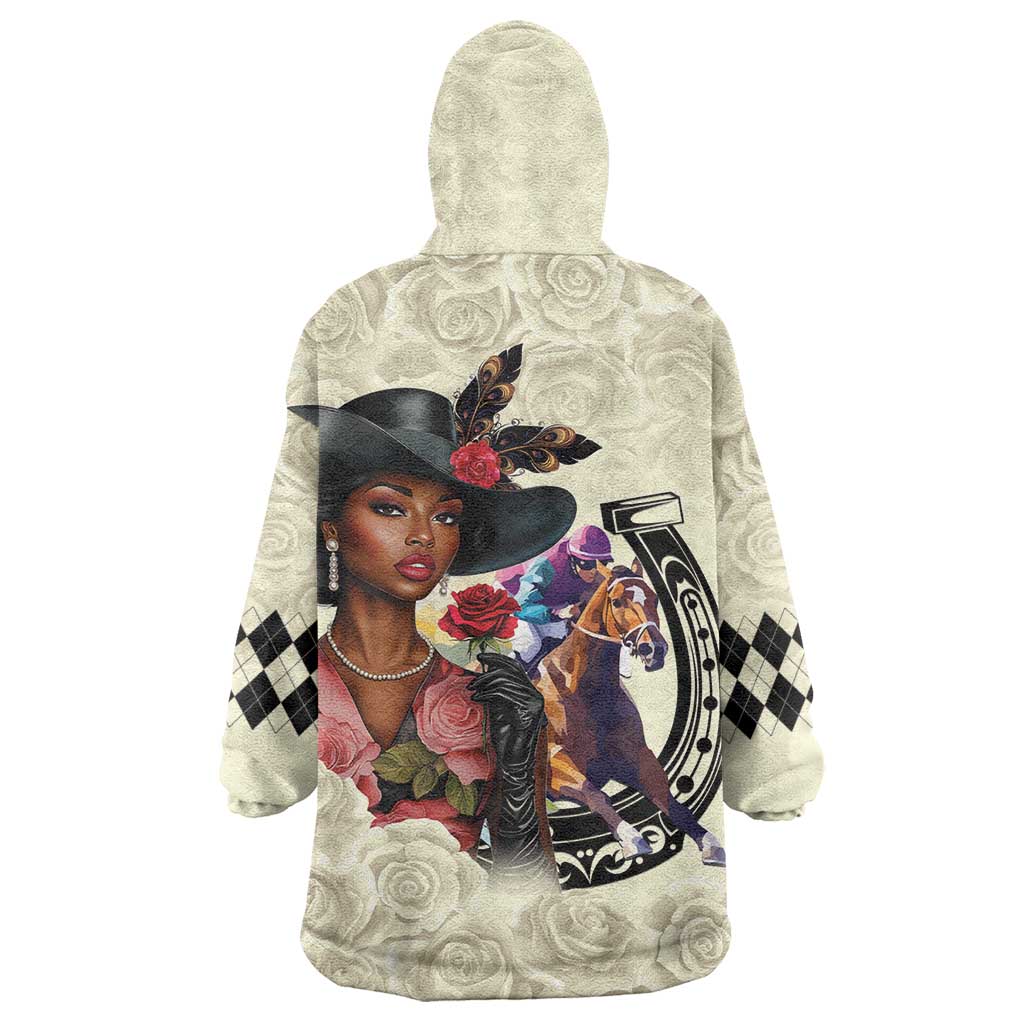 Kentucky Horse Racing Wearable Blanket Hoodie Black Derby Lady Cream Roses