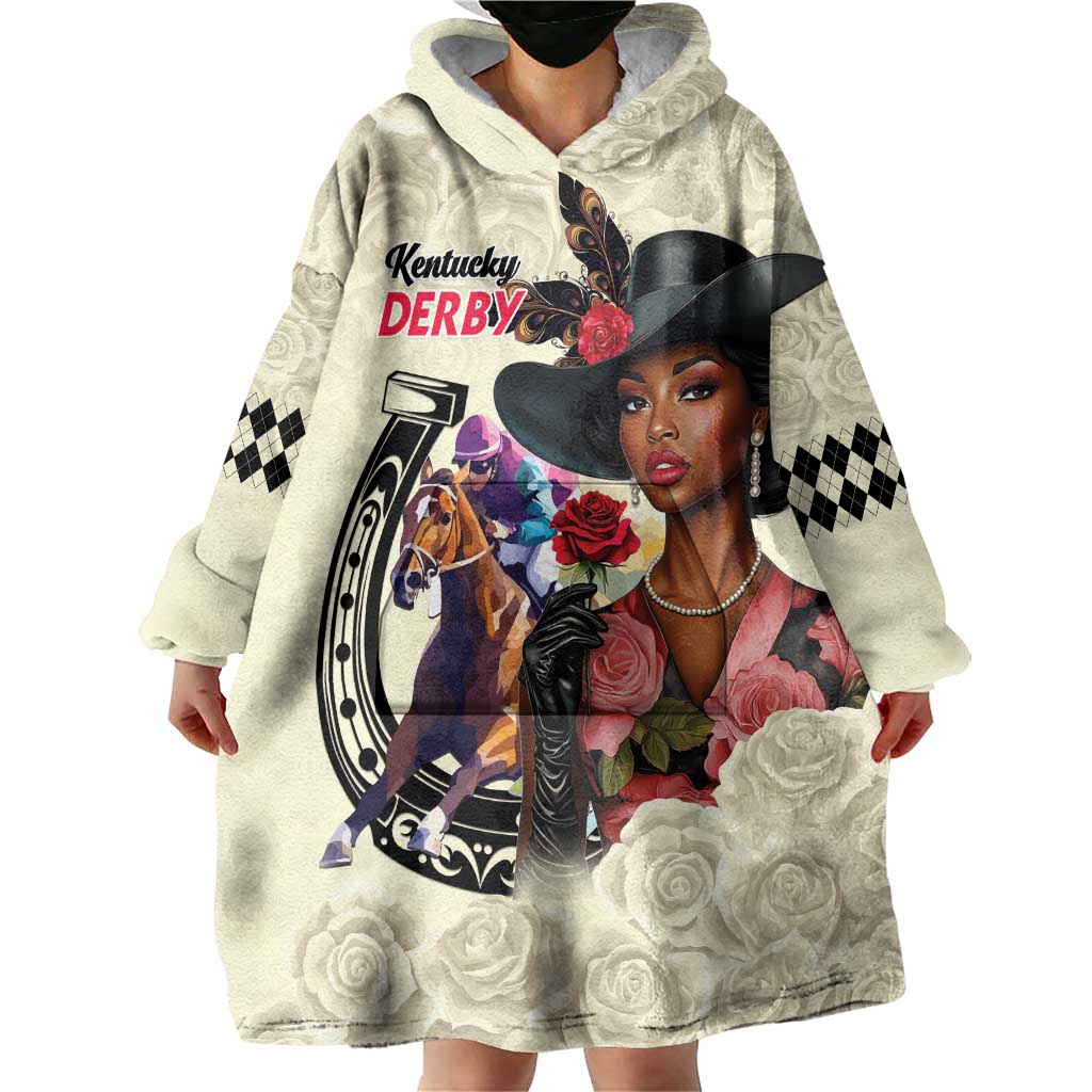 Kentucky Horse Racing Wearable Blanket Hoodie Black Derby Lady Cream Roses