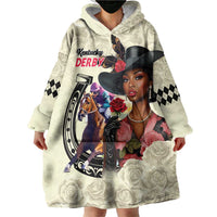 Kentucky Horse Racing Wearable Blanket Hoodie Black Derby Lady Cream Roses