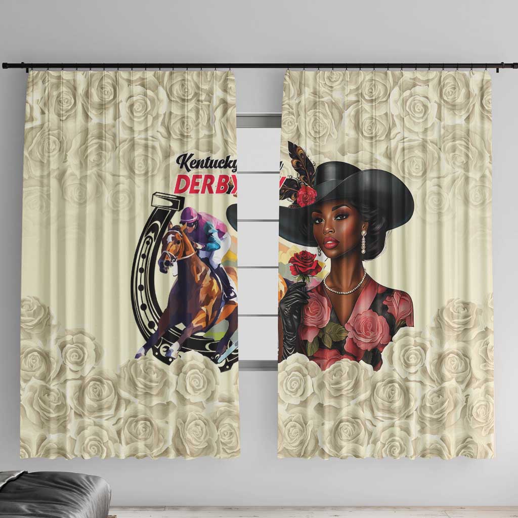 Kentucky Horse Racing Window Curtain Black Derby Lady Cream Roses