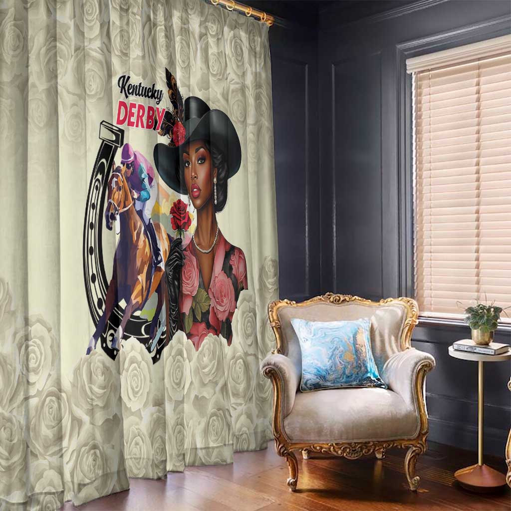 Kentucky Horse Racing Window Curtain Black Derby Lady Cream Roses