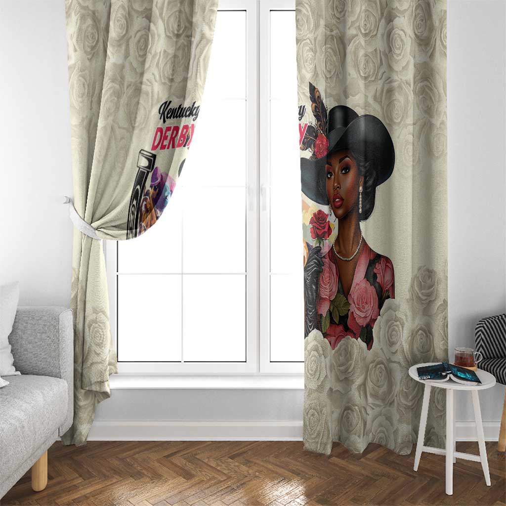 Kentucky Horse Racing Window Curtain Black Derby Lady Cream Roses