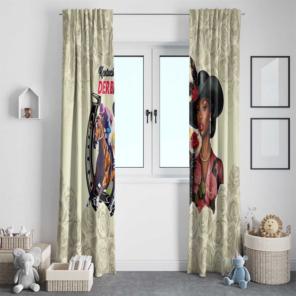 Kentucky Horse Racing Window Curtain Black Derby Lady Cream Roses