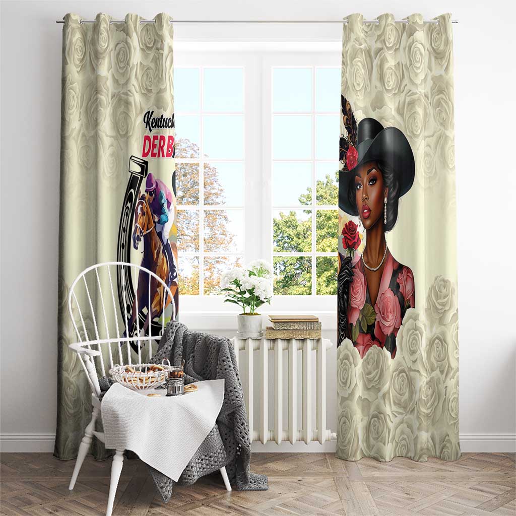 Kentucky Horse Racing Window Curtain Black Derby Lady Cream Roses