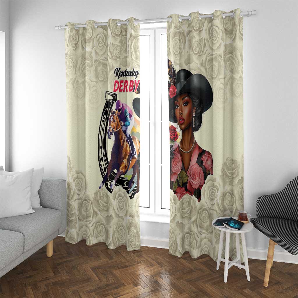 Kentucky Horse Racing Window Curtain Black Derby Lady Cream Roses