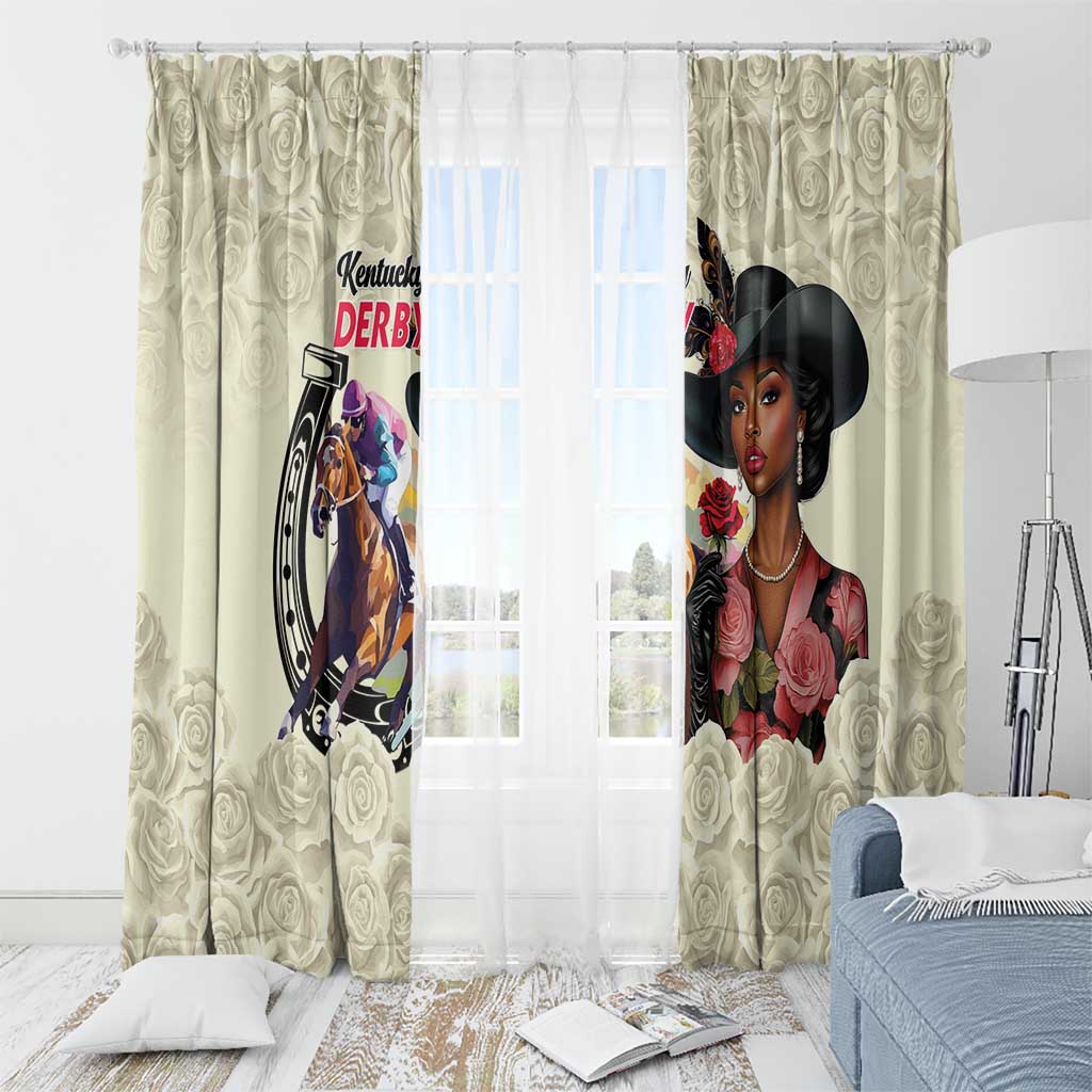 Kentucky Horse Racing Window Curtain Black Derby Lady Cream Roses