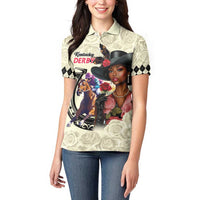 Kentucky Horse Racing Women Polo Shirt Black Derby Lady Cream Roses