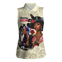 Kentucky Horse Racing Women Sleeveless Polo Shirt Black Derby Lady Cream Roses