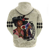 Kentucky Horse Racing Zip Hoodie Black Derby Lady Cream Roses