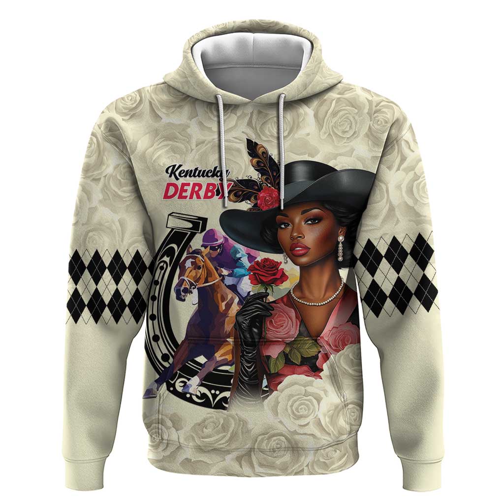 Kentucky Horse Racing Zip Hoodie Black Derby Lady Cream Roses