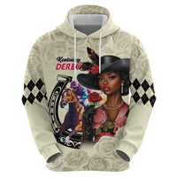 Kentucky Horse Racing Zip Hoodie Black Derby Lady Cream Roses