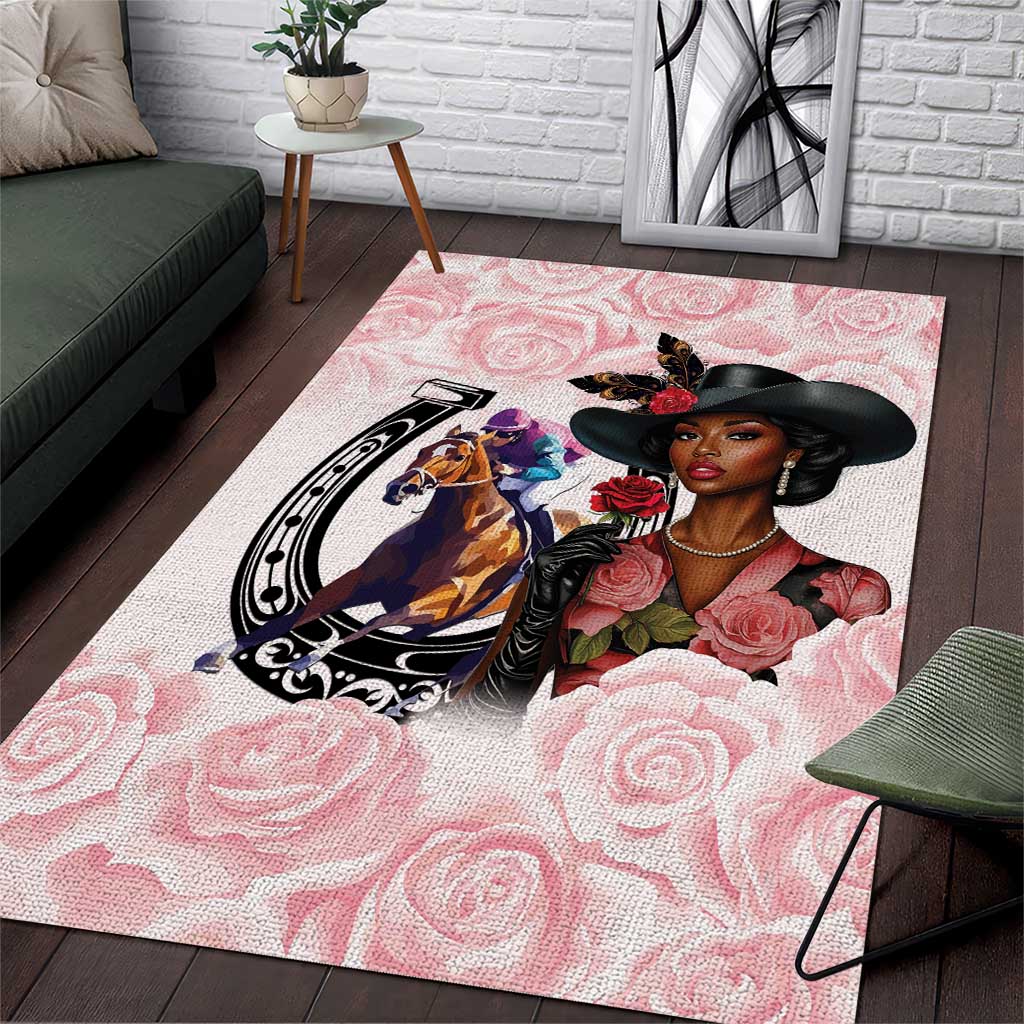 Kentucky Horse Racing Area Rug Black Derby Lady Pink Roses