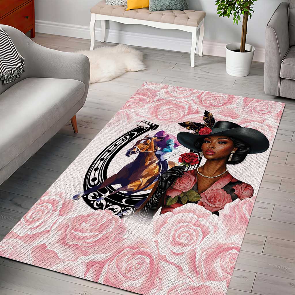 Kentucky Horse Racing Area Rug Black Derby Lady Pink Roses