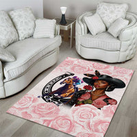 Kentucky Horse Racing Area Rug Black Derby Lady Pink Roses