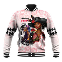 Kentucky Horse Racing Baseball Jacket Black Derby Lady Pink Roses