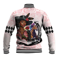 Kentucky Horse Racing Baseball Jacket Black Derby Lady Pink Roses