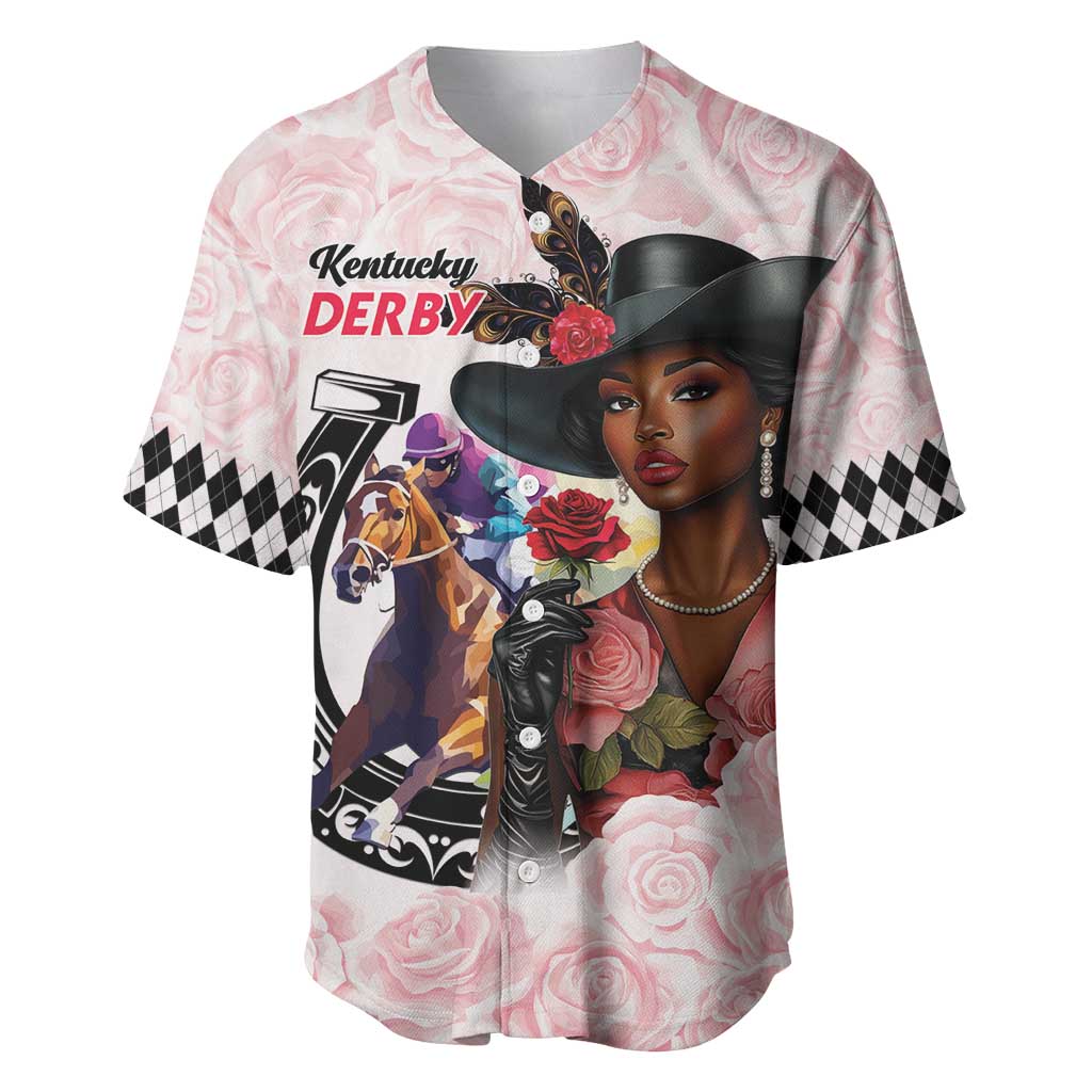 Kentucky Horse Racing Baseball Jersey Black Derby Lady Pink Roses
