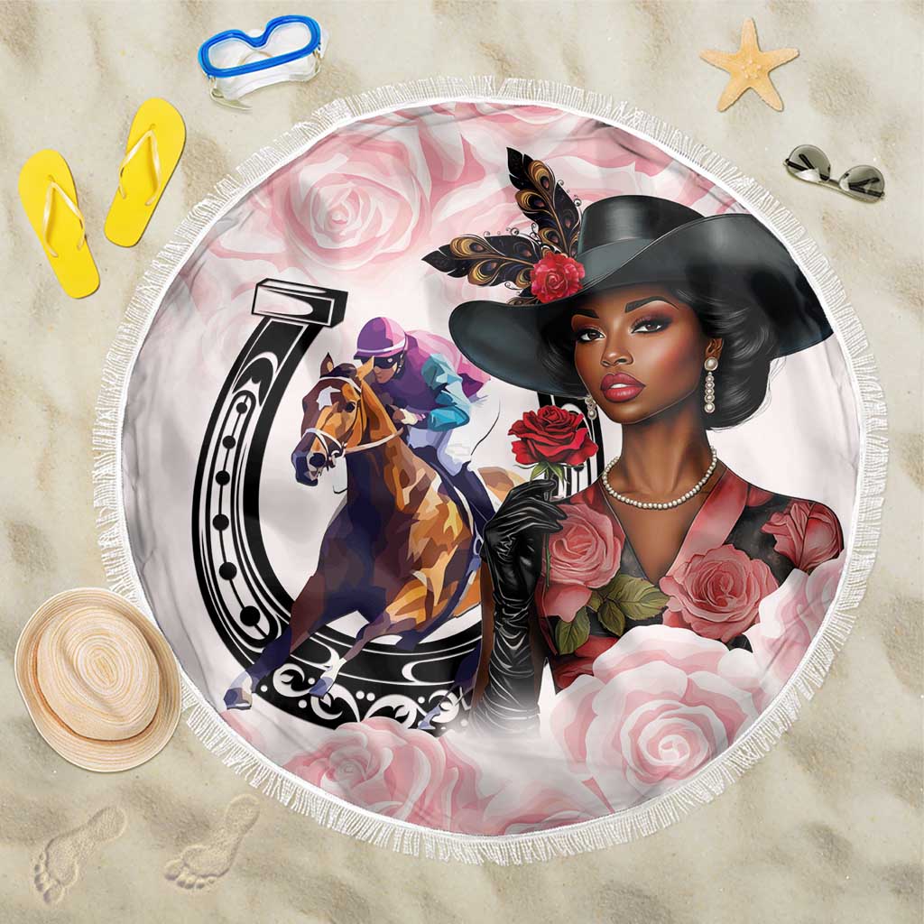 Kentucky Horse Racing Beach Blanket Black Derby Lady Pink Roses