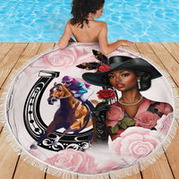 Kentucky Horse Racing Beach Blanket Black Derby Lady Pink Roses