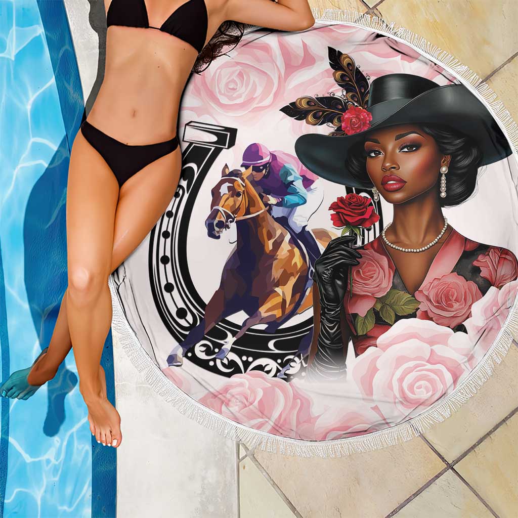 Kentucky Horse Racing Beach Blanket Black Derby Lady Pink Roses