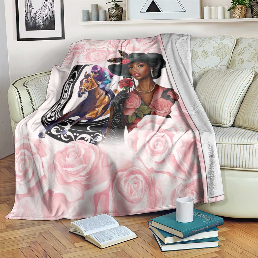 Kentucky Horse Racing Blanket Black Derby Lady Pink Roses