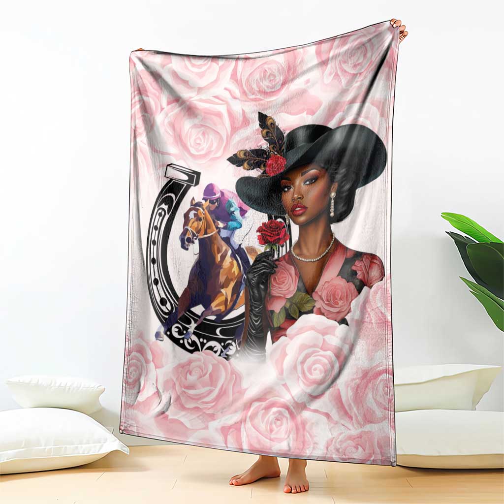 Kentucky Horse Racing Blanket Black Derby Lady Pink Roses