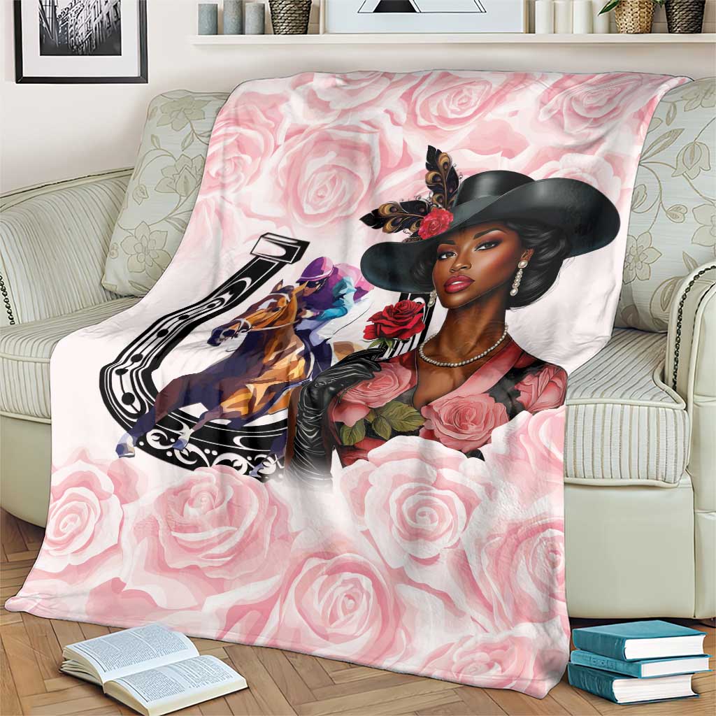 Kentucky Horse Racing Blanket Black Derby Lady Pink Roses