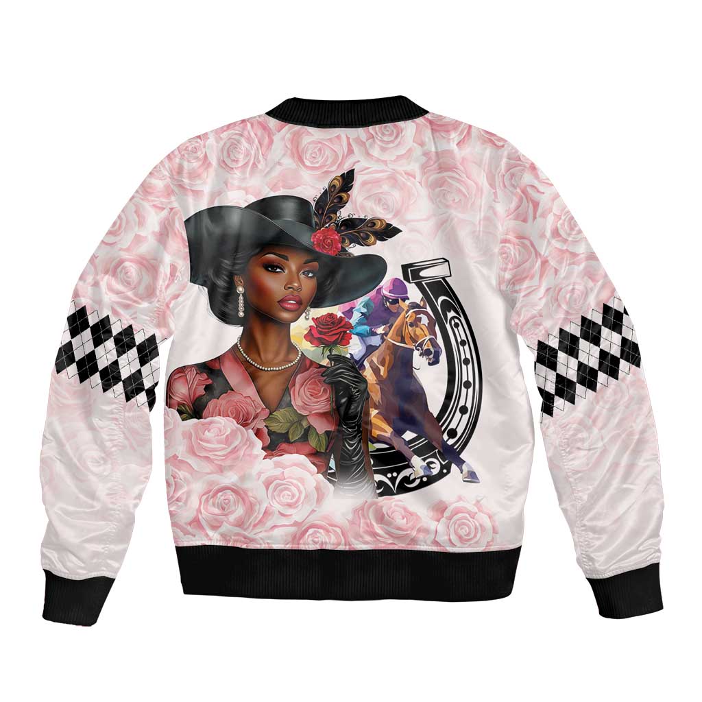 Kentucky Horse Racing Bomber Jacket Black Derby Lady Pink Roses