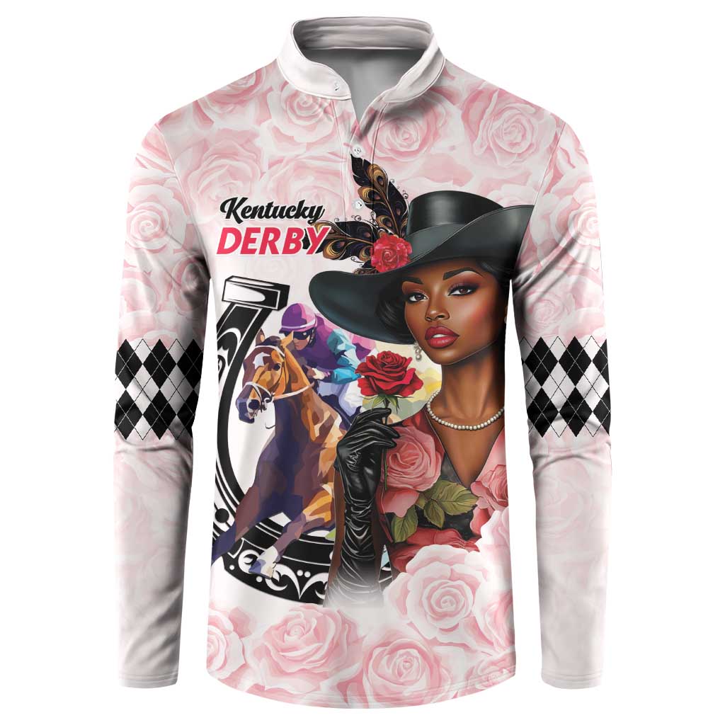 Kentucky Horse Racing Button Sweatshirt Black Derby Lady Pink Roses