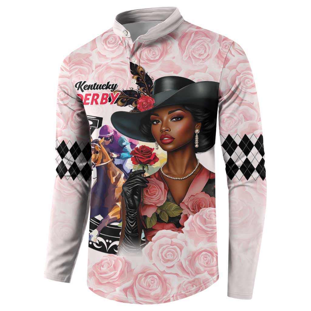 Kentucky Horse Racing Button Sweatshirt Black Derby Lady Pink Roses