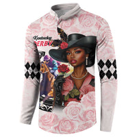 Kentucky Horse Racing Button Sweatshirt Black Derby Lady Pink Roses