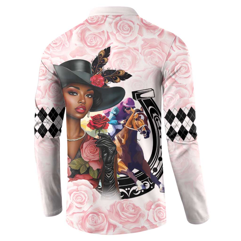 Kentucky Horse Racing Button Sweatshirt Black Derby Lady Pink Roses