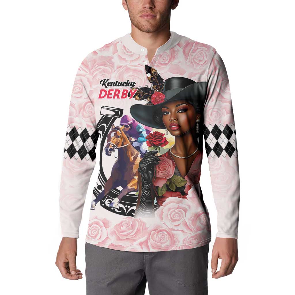 Kentucky Horse Racing Button Sweatshirt Black Derby Lady Pink Roses