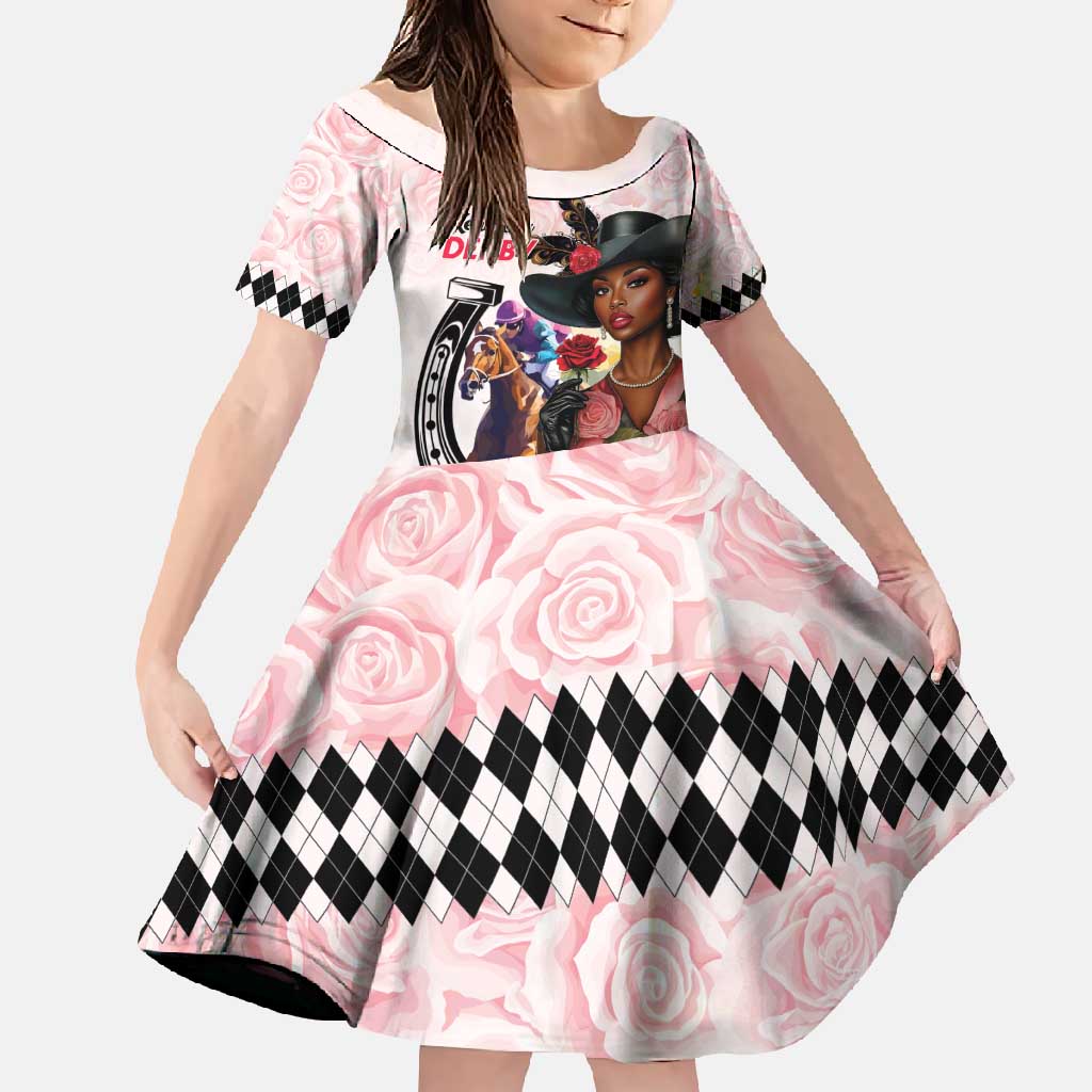 Kentucky Horse Racing Family Matching Long Sleeve Bodycon Dress and Hawaiian Shirt Black Derby Lady Pink Roses