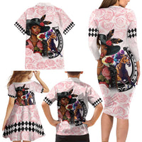 Kentucky Horse Racing Family Matching Long Sleeve Bodycon Dress and Hawaiian Shirt Black Derby Lady Pink Roses
