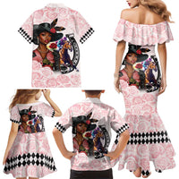 Kentucky Horse Racing Family Matching Mermaid Dress and Hawaiian Shirt Black Derby Lady Pink Roses