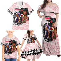 Kentucky Horse Racing Family Matching Off Shoulder Maxi Dress and Hawaiian Shirt Black Derby Lady Pink Roses