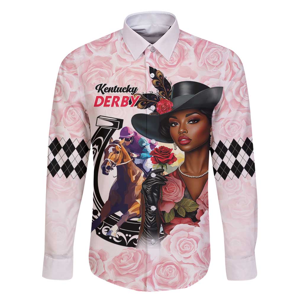 Kentucky Horse Racing Family Matching Puletasi and Hawaiian Shirt Black Derby Lady Pink Roses