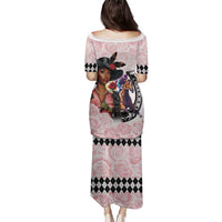 Kentucky Horse Racing Family Matching Puletasi and Hawaiian Shirt Black Derby Lady Pink Roses
