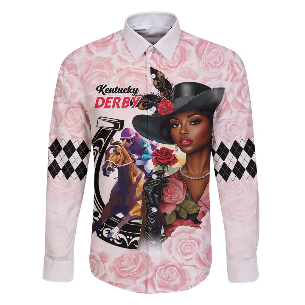 Kentucky Horse Racing Family Matching Short Sleeve Bodycon Dress and Hawaiian Shirt Black Derby Lady Pink Roses