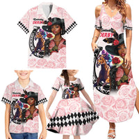 Kentucky Horse Racing Family Matching Summer Maxi Dress and Hawaiian Shirt Black Derby Lady Pink Roses