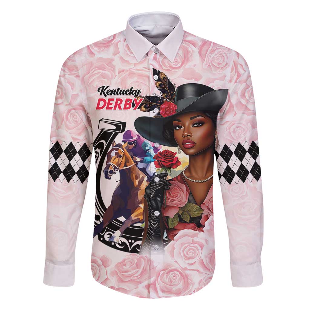 Kentucky Horse Racing Family Matching Summer Maxi Dress and Hawaiian Shirt Black Derby Lady Pink Roses