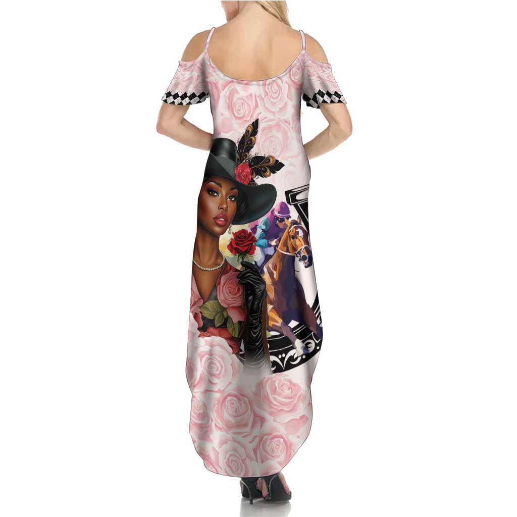 Kentucky Horse Racing Family Matching Summer Maxi Dress and Hawaiian Shirt Black Derby Lady Pink Roses