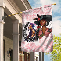 Kentucky Horse Racing Garden Flag Black Derby Lady Pink Roses